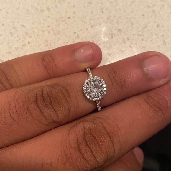 Halo Round Cut Engagement Ring Sterling Silver Stamped 925 Austrian Crystal - Picture 1 of 14